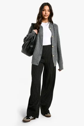 Contrast Hem Pinstripe Straight Leg Pants