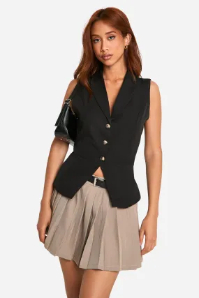 Contrast Mock Horn Button Longline Vest