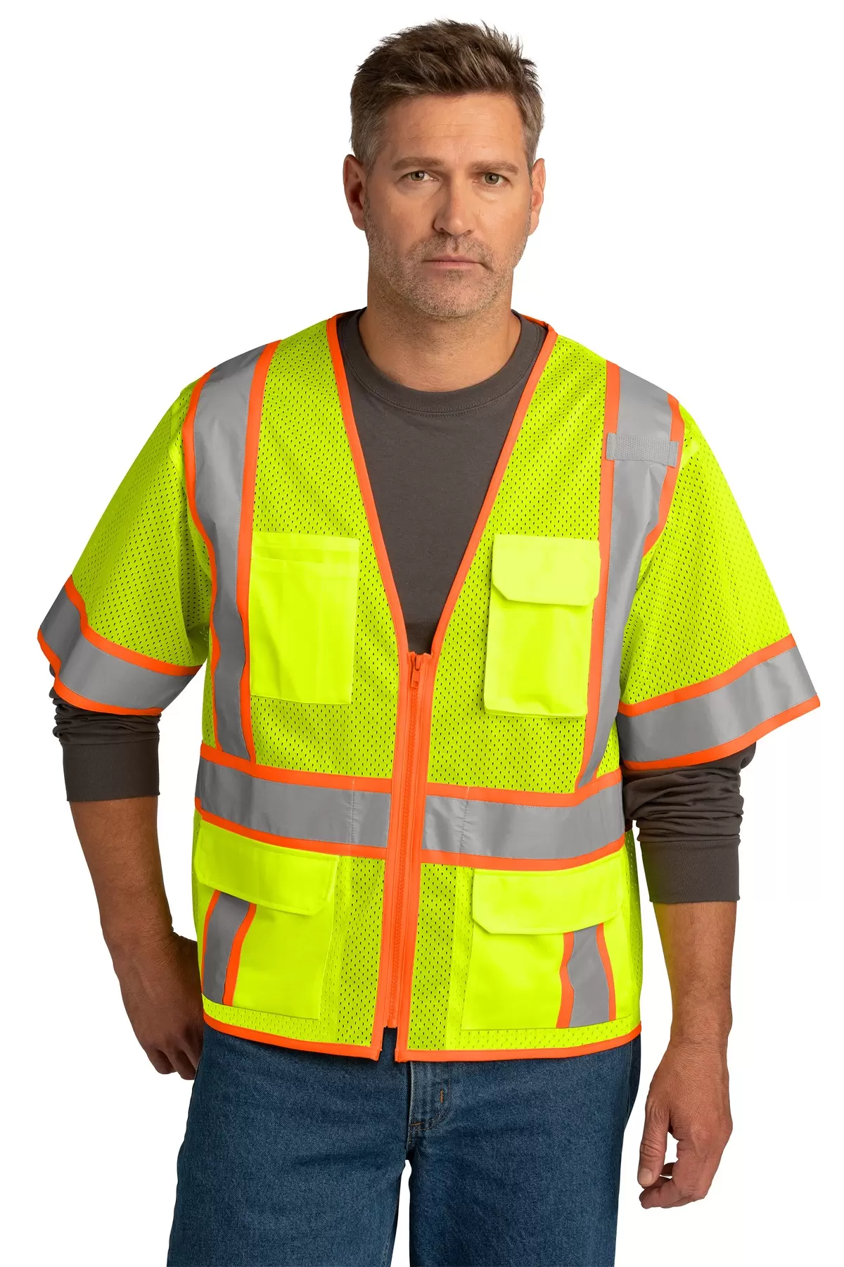 Cornerstone CSV106 CornerStone    ANSI 107 Class 3 Surveyor Mesh Zippered Two-Tone Short Sleeve Vest SKU: CSV106