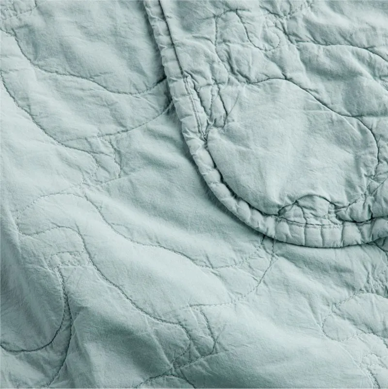 Crate&Barrel Sunwashed Misty Blue Dino Organic Cotton Baby Crib Quilt