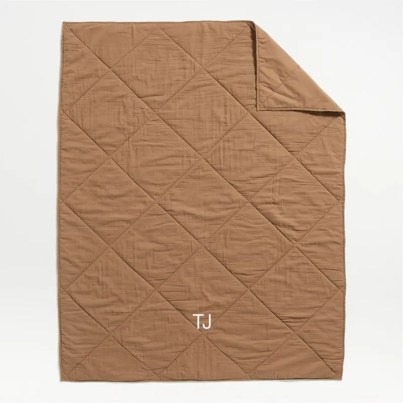 Crate&Barrel Supersoft Kids Brulee Brown Gauze Cotton Twin Quilt