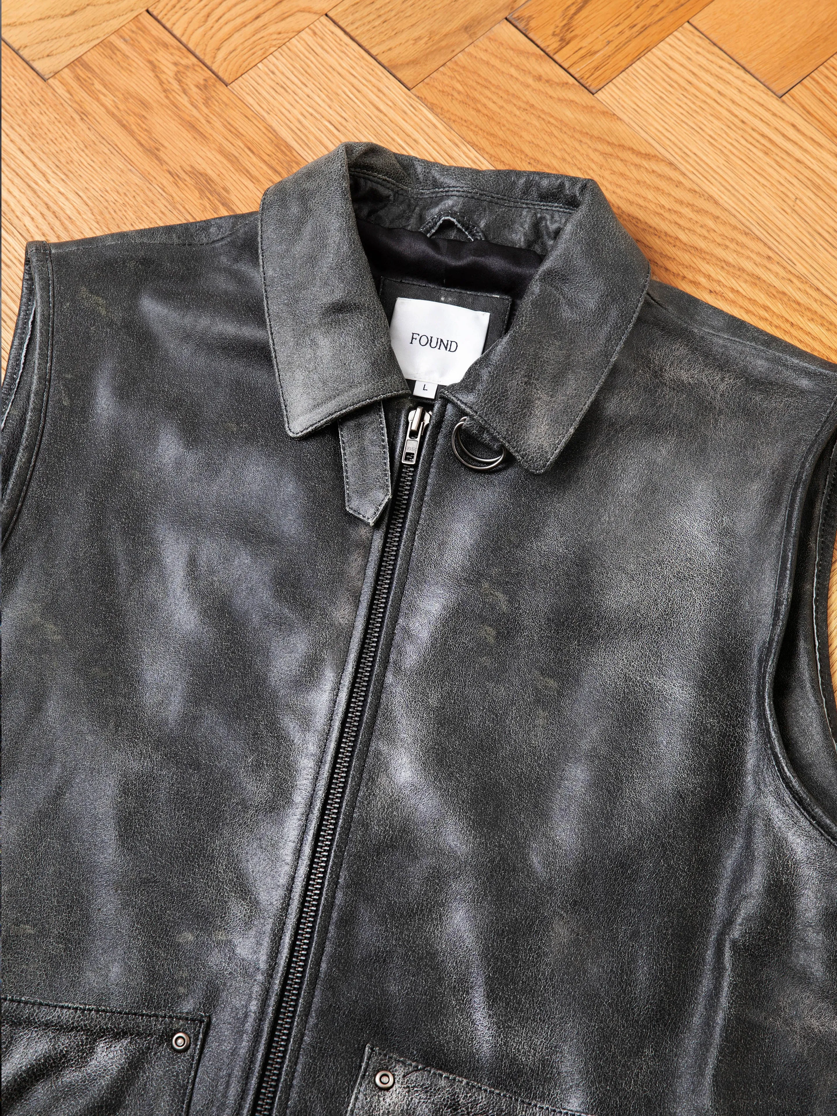 Distressed Genuine Leather Pocket Vest