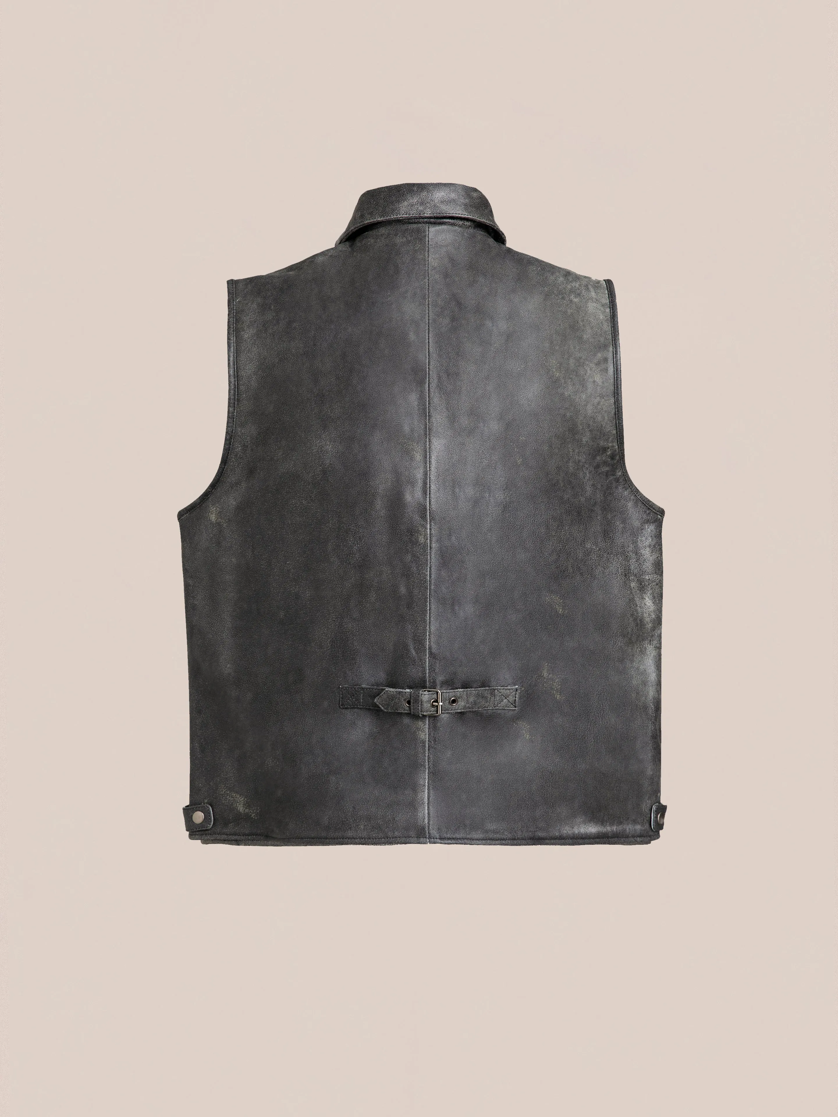 Distressed Genuine Leather Pocket Vest