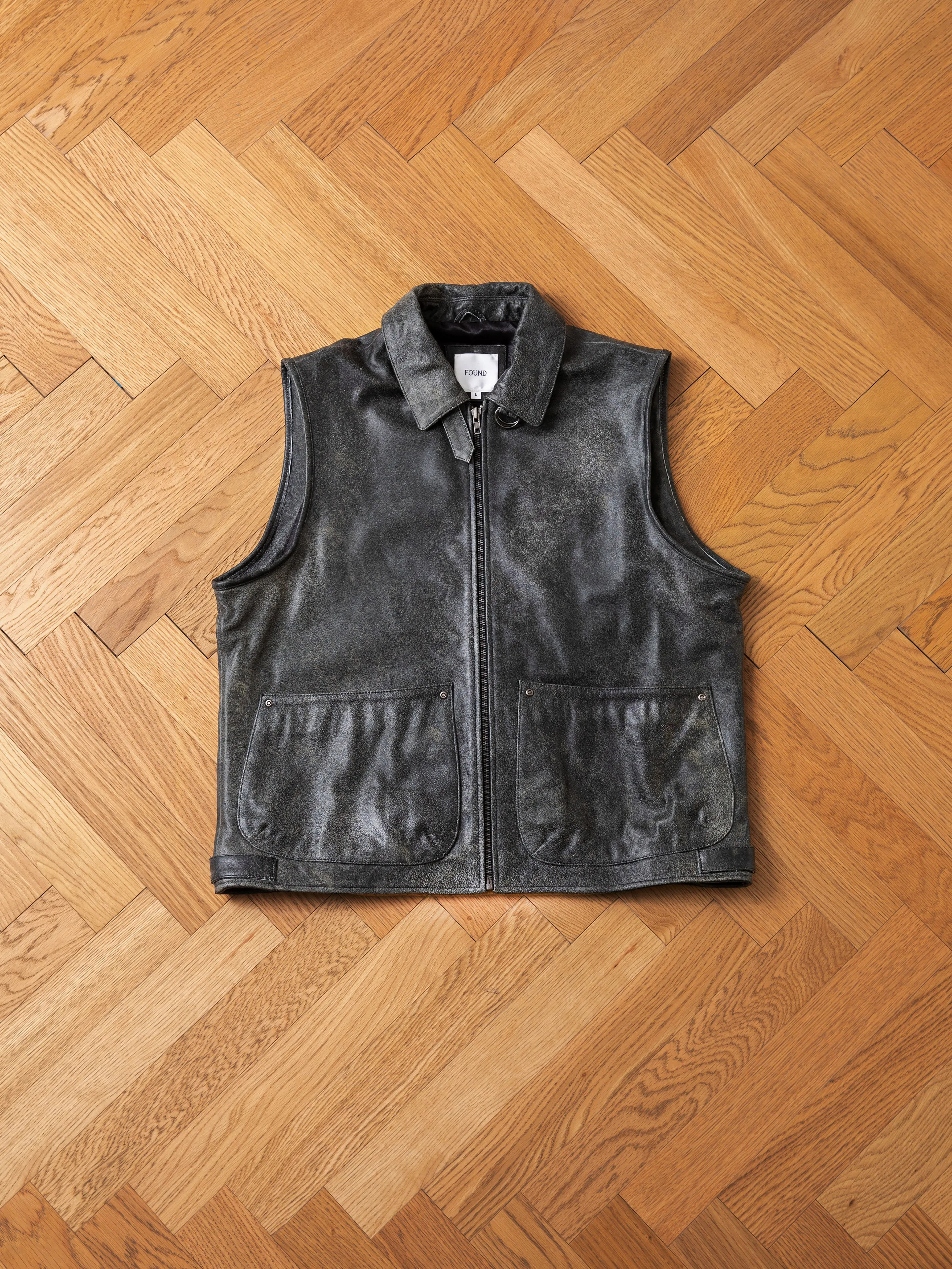 Distressed Genuine Leather Pocket Vest