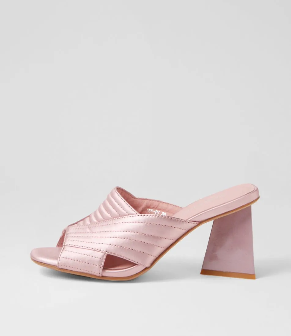 DJANGO & JULIETTE Hatsu Pink Satin Leather Mules