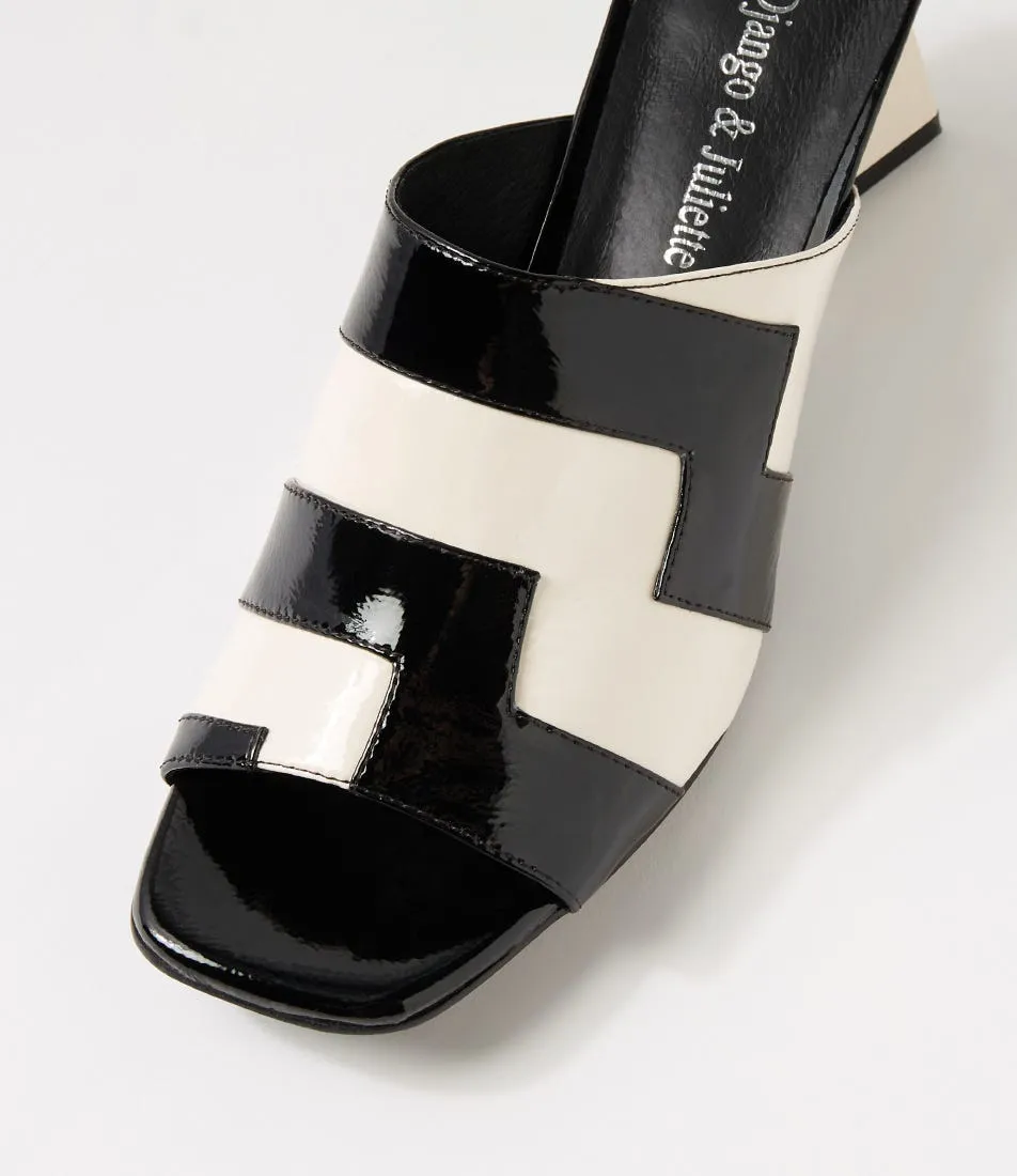 DJANGO & JULIETTE Ibbys Black Ivory Patent Leather Mules