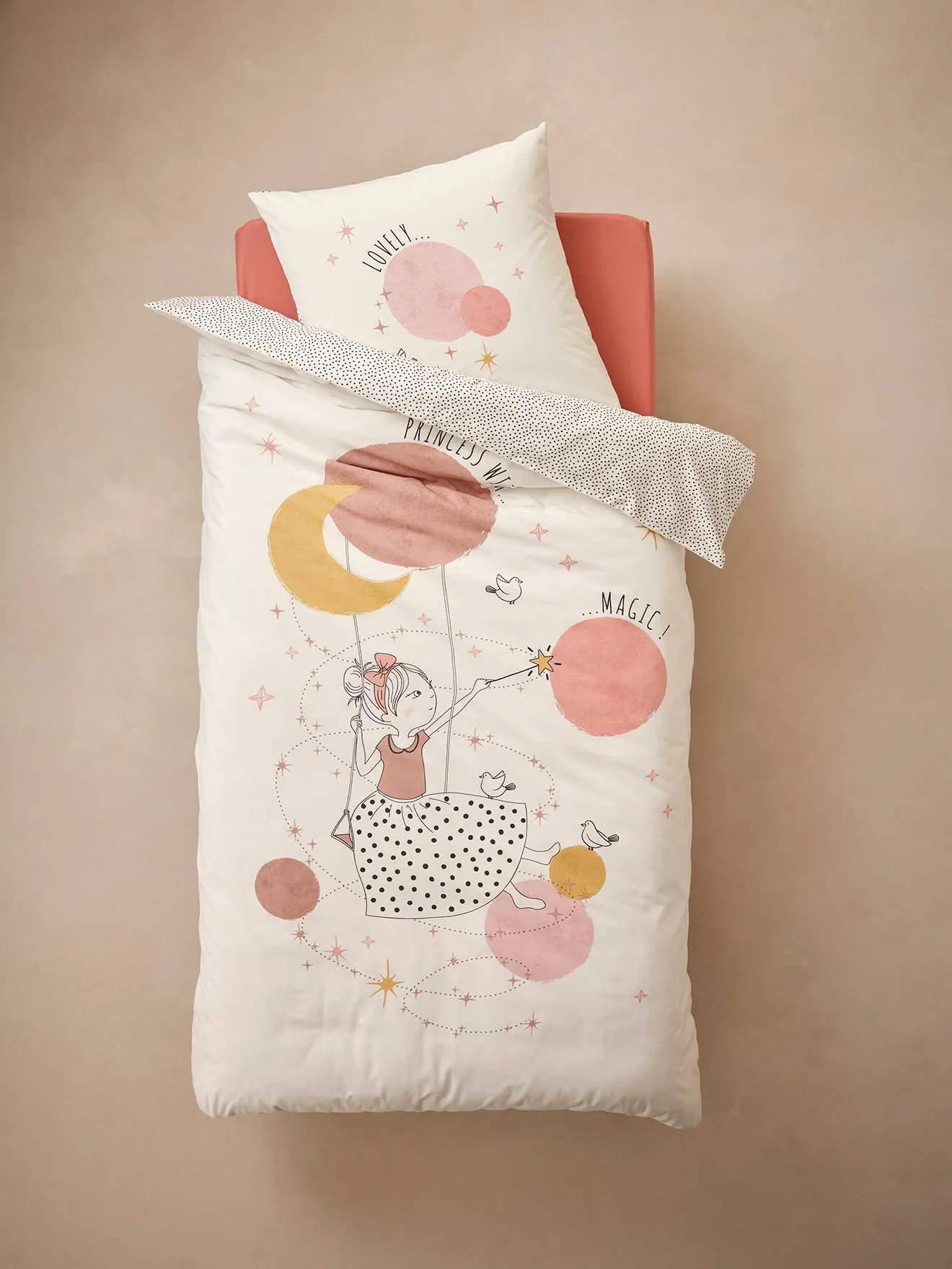 Duvet Cover + Pillowcase Set with Recycled Cotton for Children, Poetry Princess - printed white