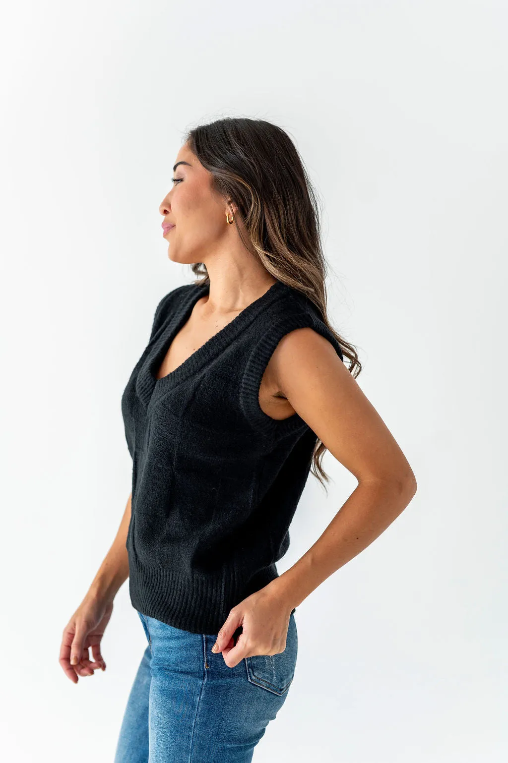 Edie Checkered Sweater Vest in Black