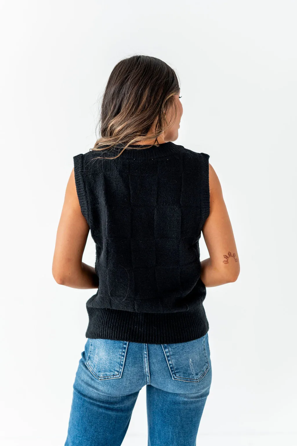 Edie Checkered Sweater Vest in Black