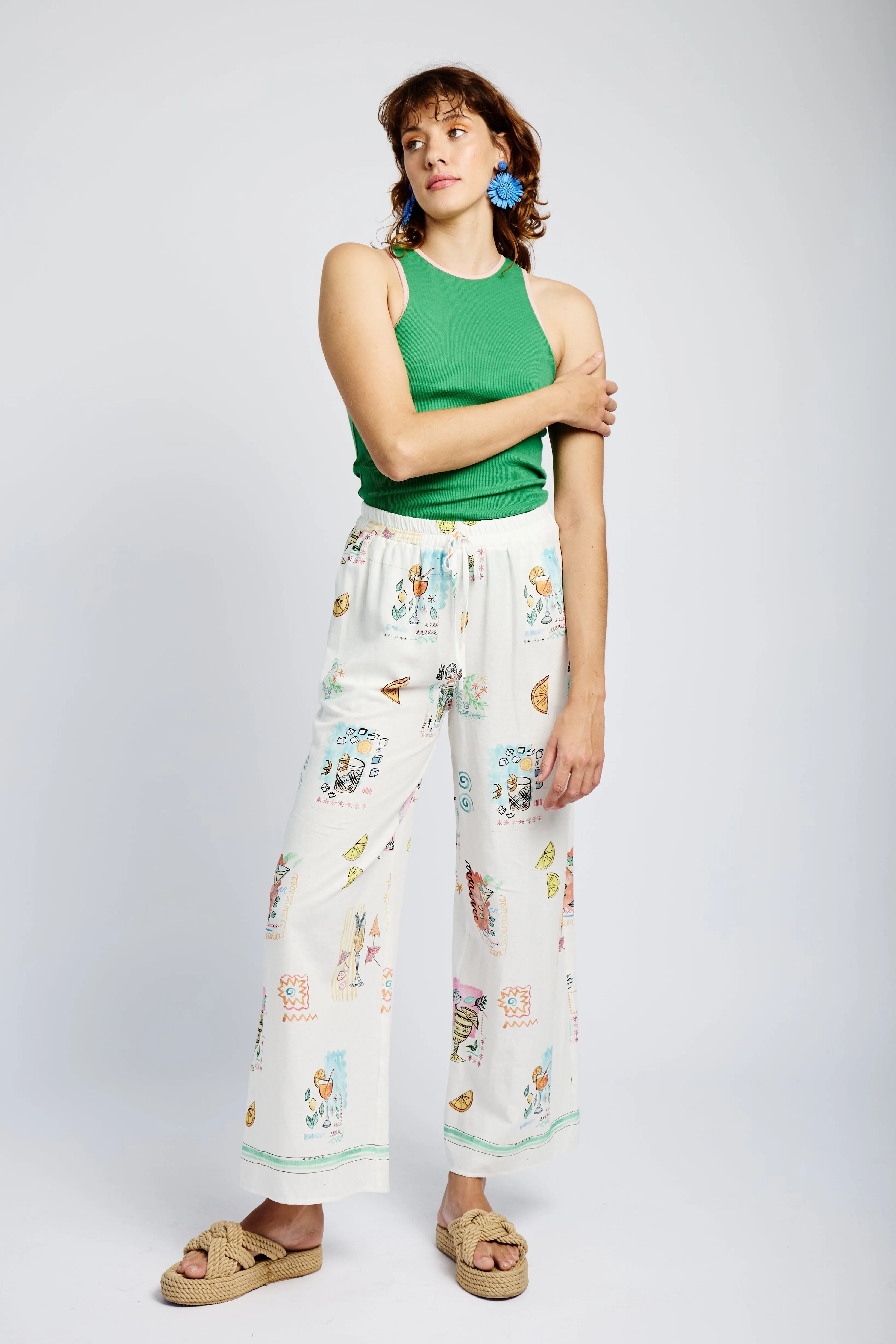 Elasticated Wide Leg Pants in Cocktail