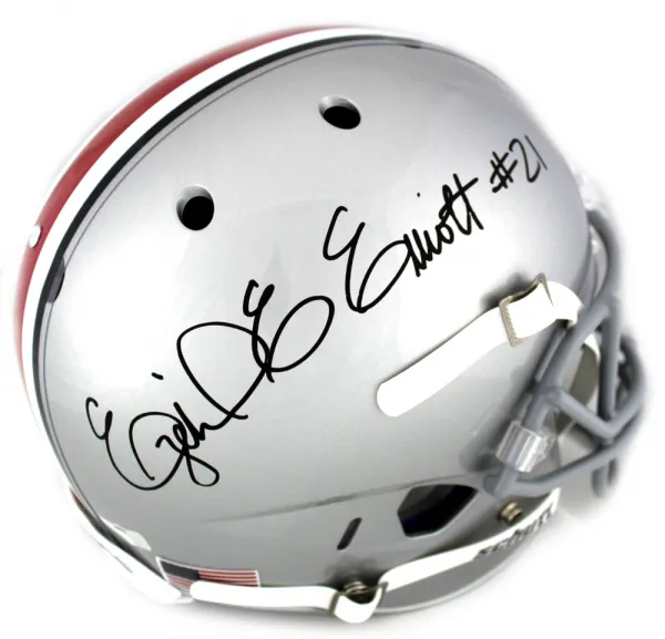 Ezekiel Elliott Signed Ohio State Buckeyes Schutt Full Size Grey NCAA Helmet