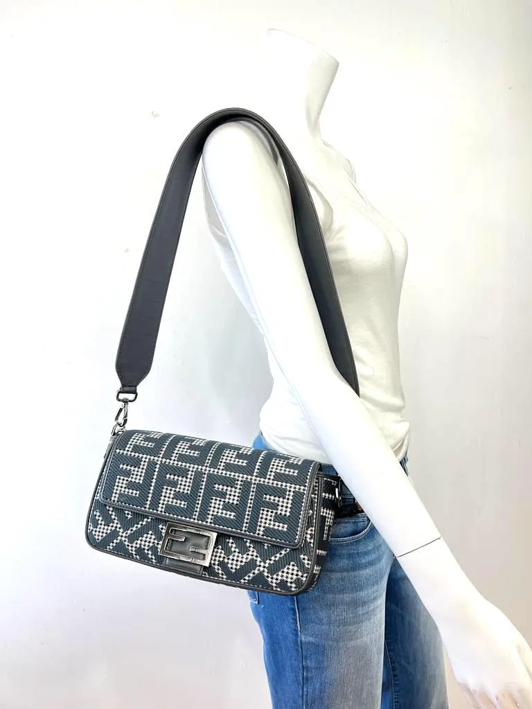 FENDI HOUNDSTOOTH WOOL FF EMBROIDERY SHOULDER BAG