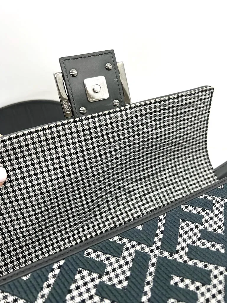 FENDI HOUNDSTOOTH WOOL FF EMBROIDERY SHOULDER BAG