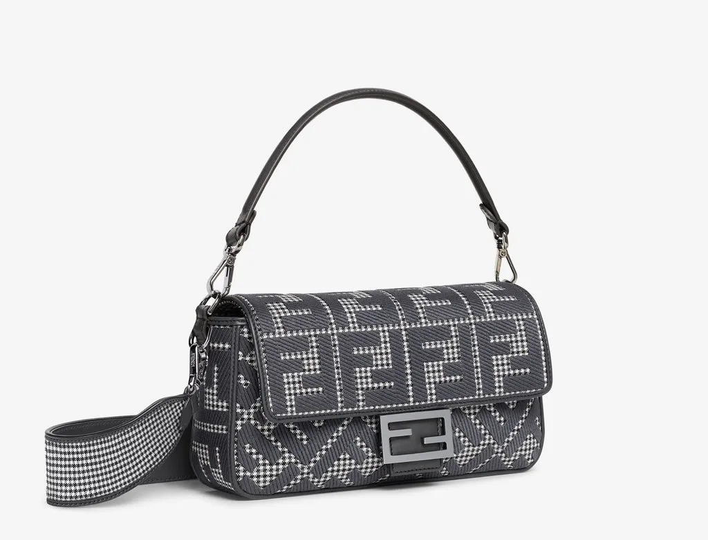 FENDI HOUNDSTOOTH WOOL FF EMBROIDERY SHOULDER BAG