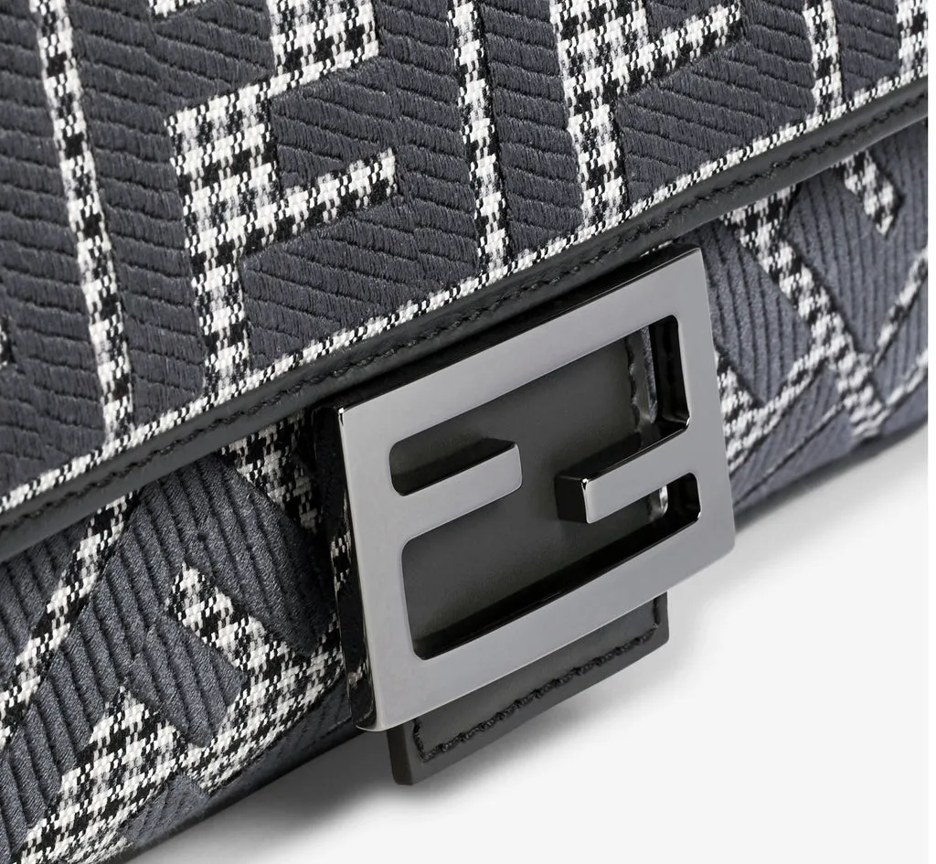 FENDI HOUNDSTOOTH WOOL FF EMBROIDERY SHOULDER BAG