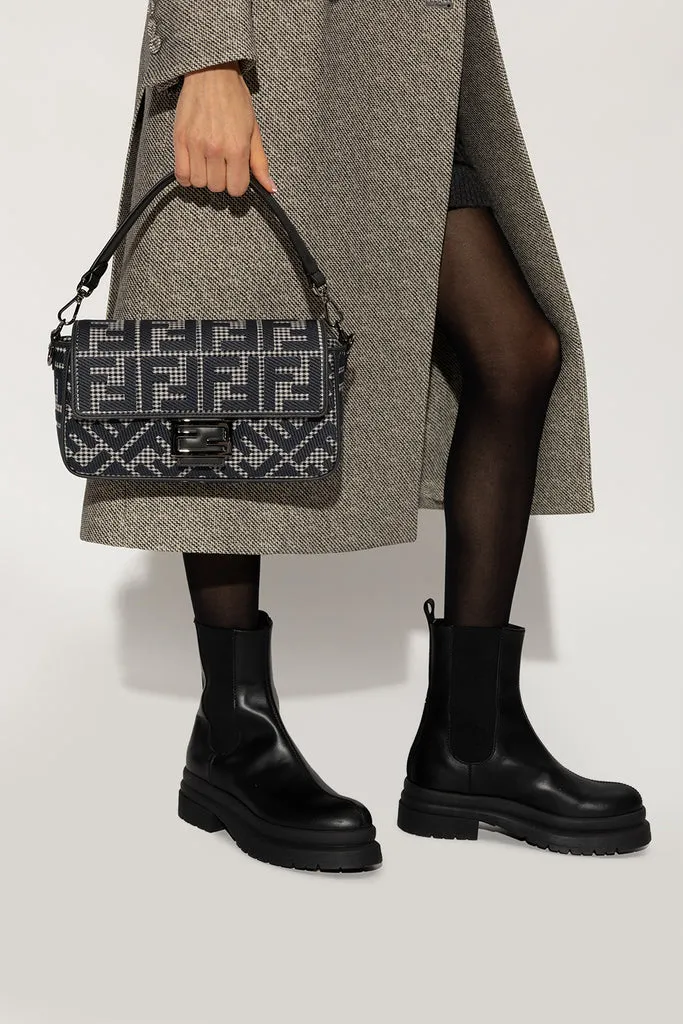 FENDI HOUNDSTOOTH WOOL FF EMBROIDERY SHOULDER BAG