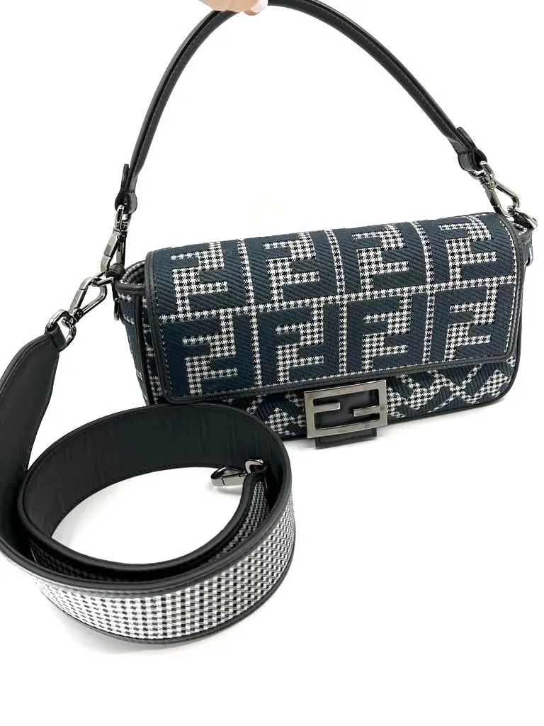 FENDI HOUNDSTOOTH WOOL FF EMBROIDERY SHOULDER BAG