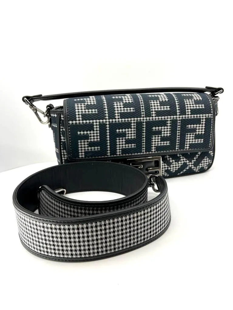 FENDI HOUNDSTOOTH WOOL FF EMBROIDERY SHOULDER BAG