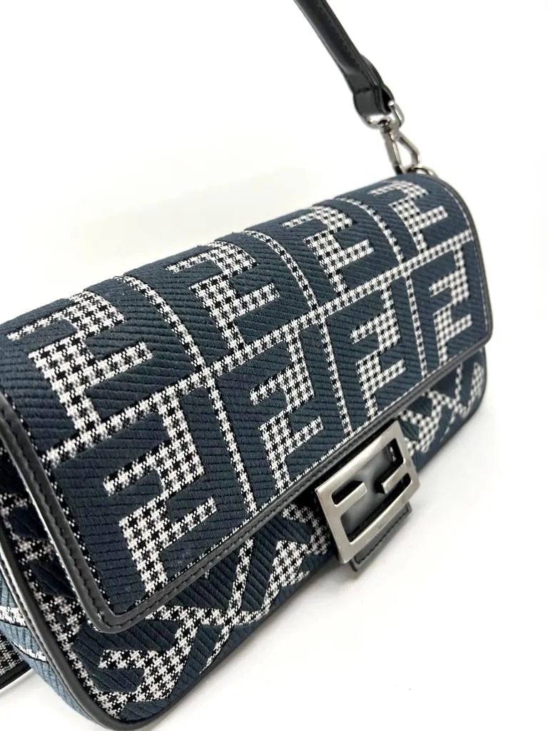 FENDI HOUNDSTOOTH WOOL FF EMBROIDERY SHOULDER BAG