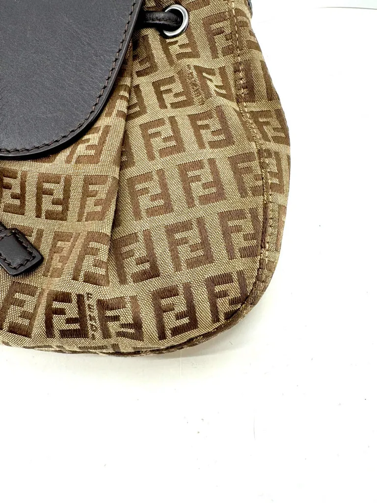 FENDI ZUCCHINO VINTAGE CANVAS & LEATHER SHOULDER BAG