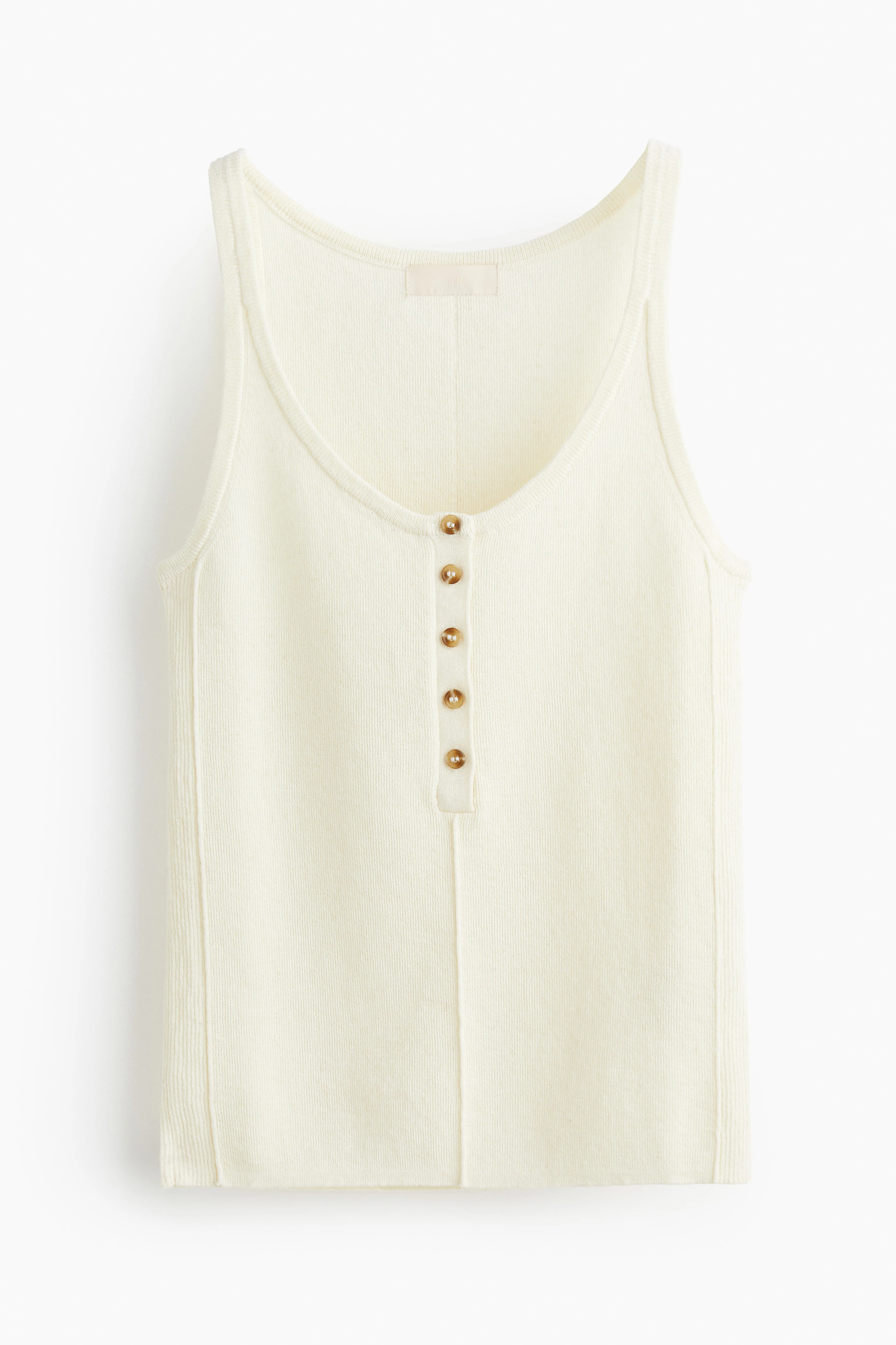 Fine-knit button-front vest top - Deep neckline - Sleeveless - Cream - Ladies | H&M GB