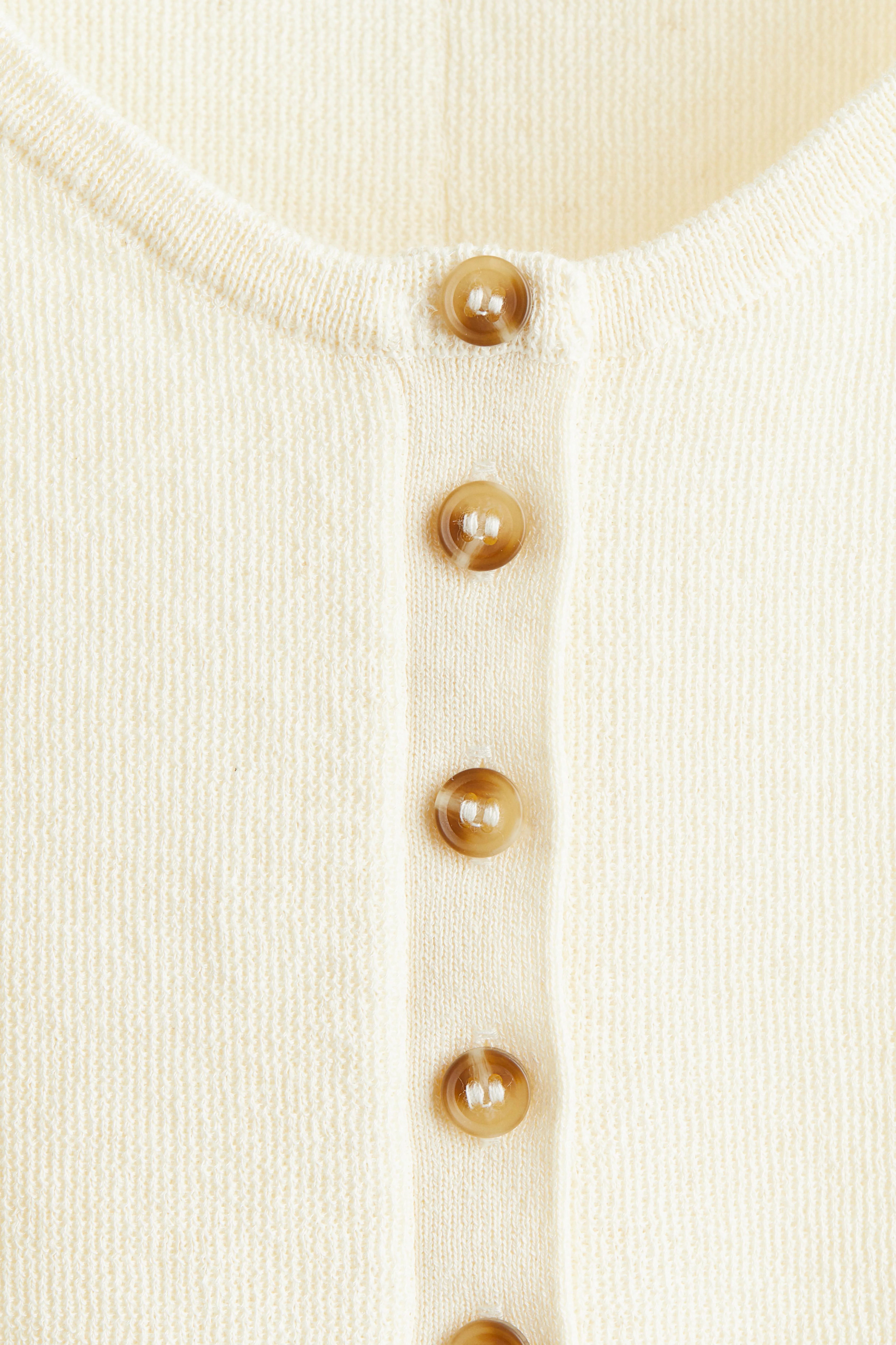 Fine-knit button-front vest top - Deep neckline - Sleeveless - Cream - Ladies | H&M GB