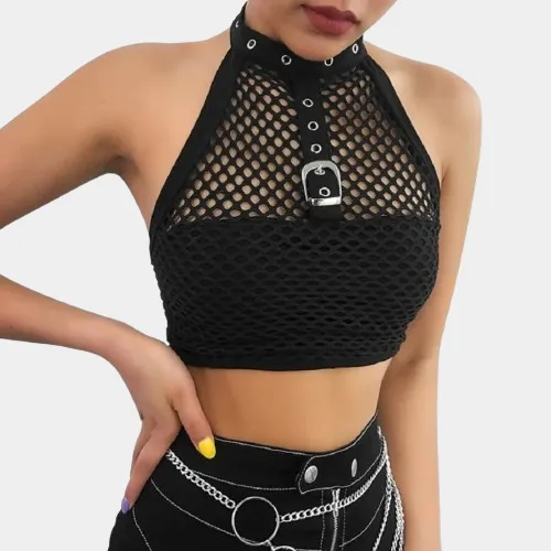 Fishnet Sleeveless Crop Top