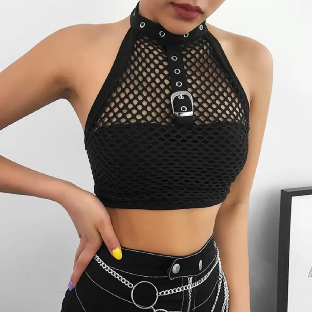 Fishnet Sleeveless Crop Top