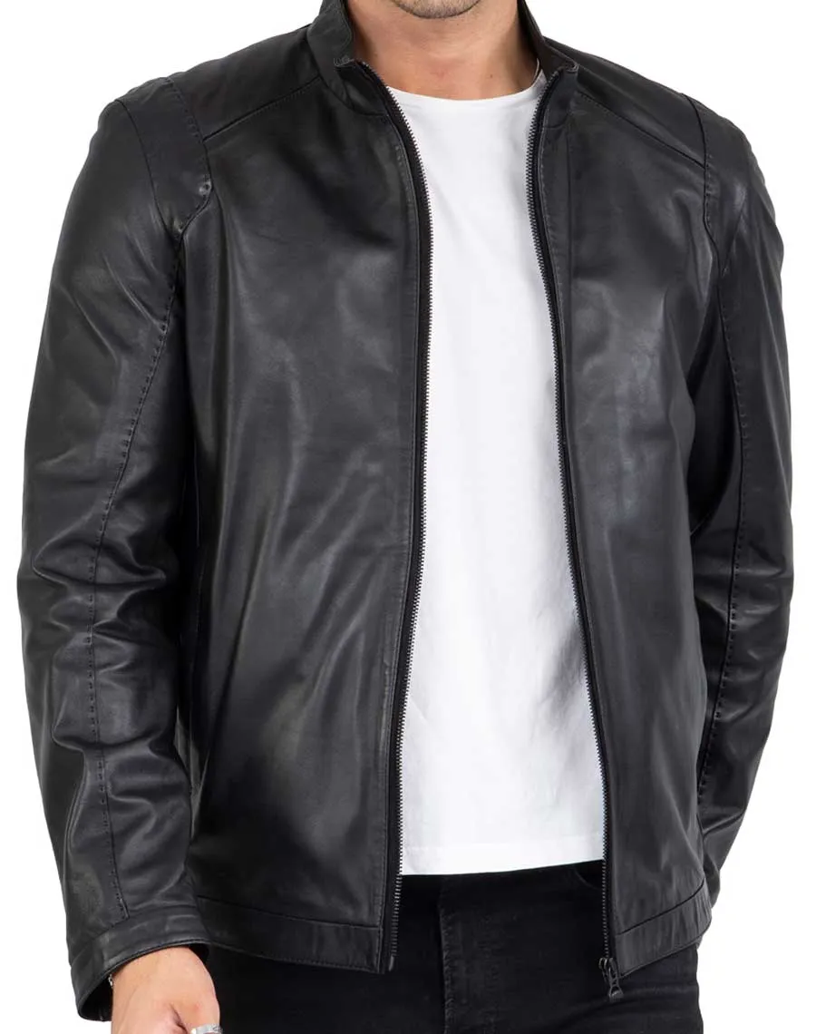 Genuine Real Lamb Leather Black Jacket for Men Tailored Fit - B204