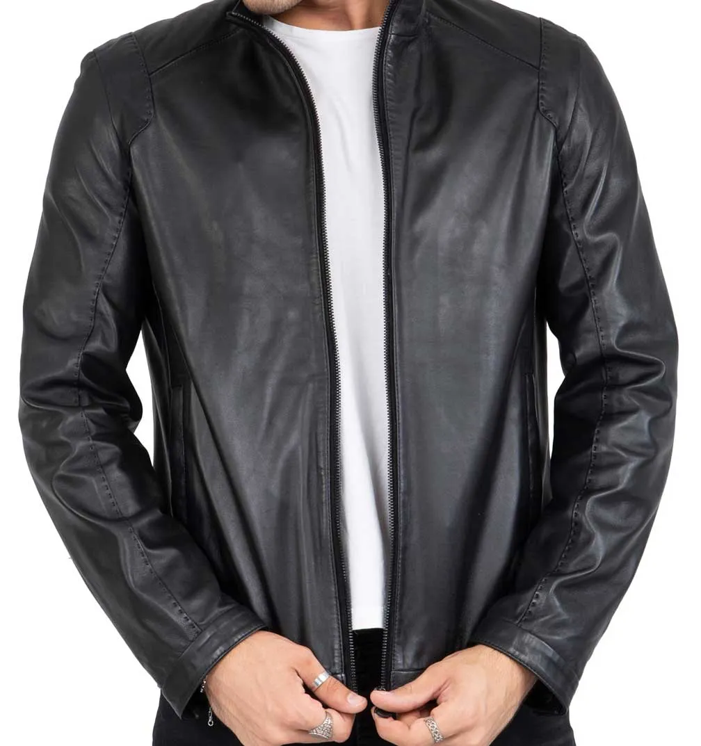 Genuine Real Lamb Leather Black Jacket for Men Tailored Fit - B204