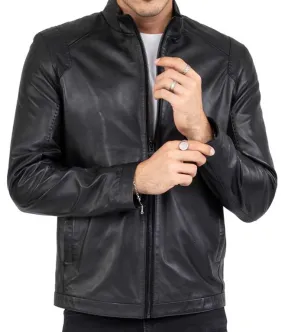 Genuine Real Lamb Leather Black Jacket for Men Tailored Fit - B204