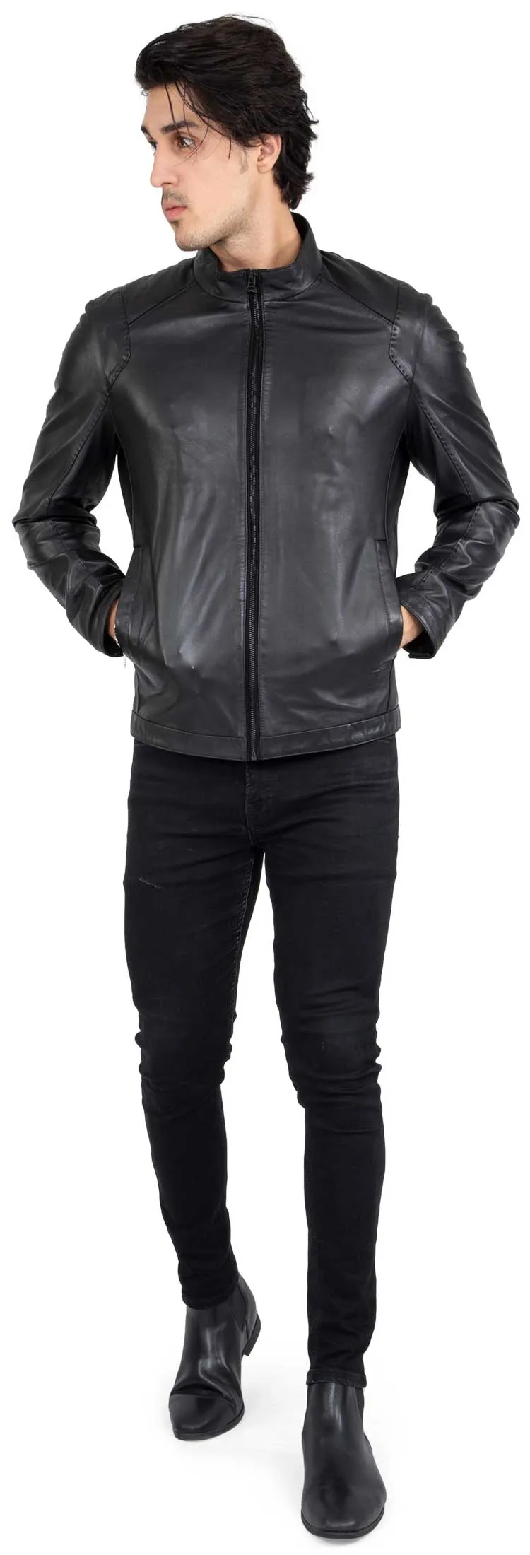 Genuine Real Lamb Leather Black Jacket for Men Tailored Fit - B204