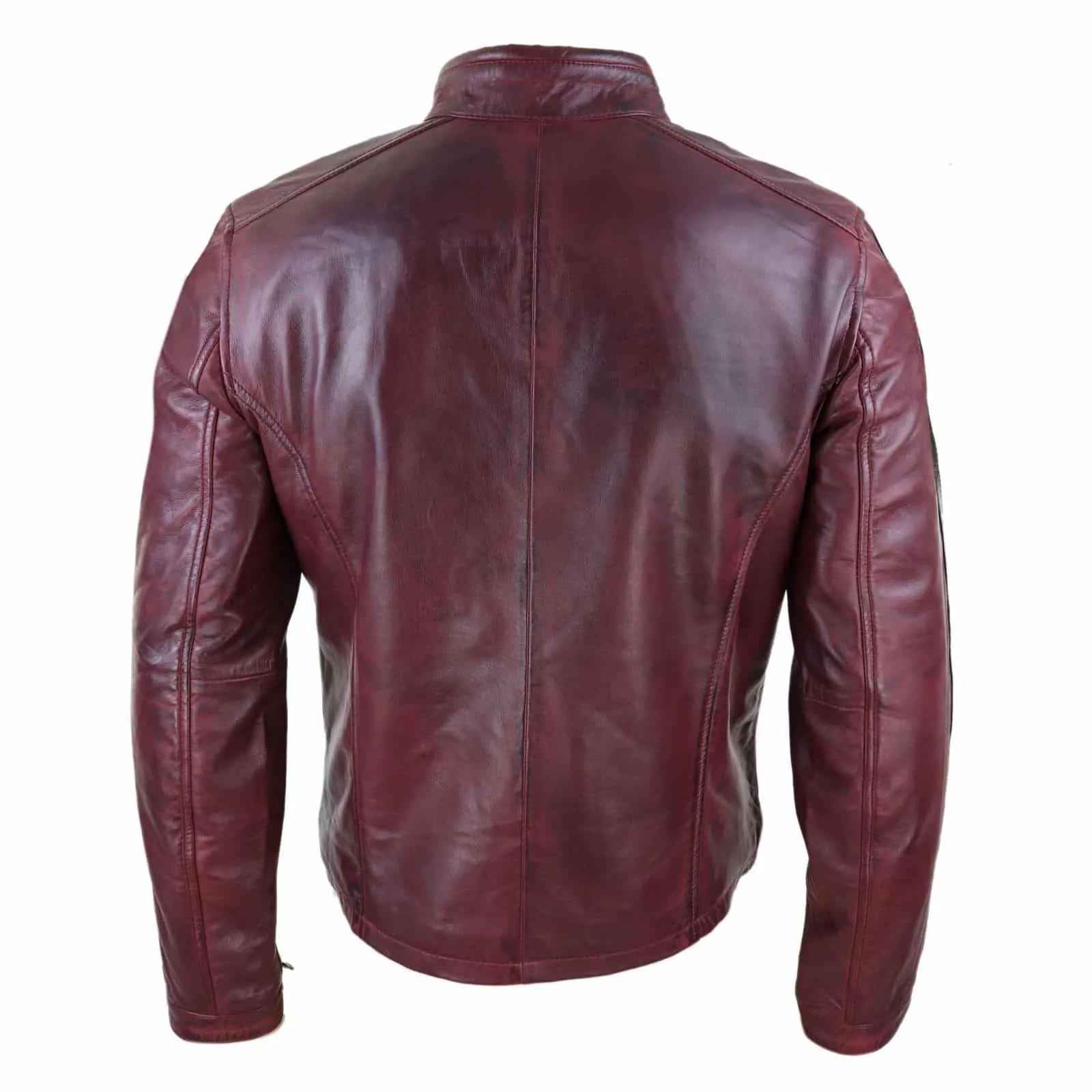 Genuine Real Leather Biker Jacket for Men - Wine Colour