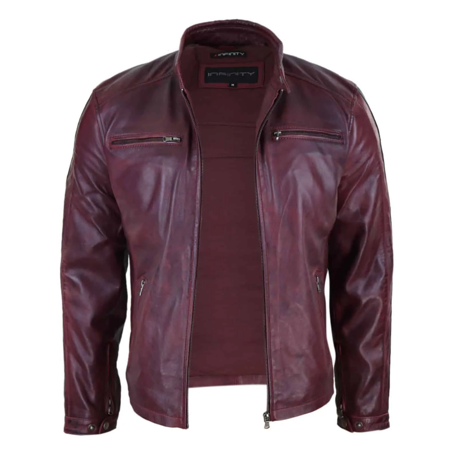 Genuine Real Leather Biker Jacket for Men - Wine Colour