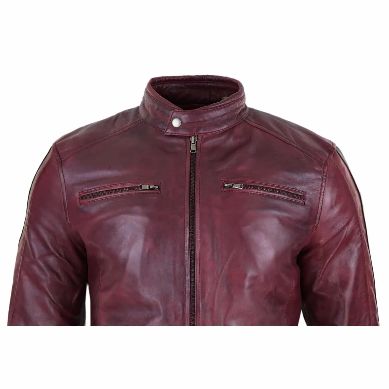 Genuine Real Leather Biker Jacket for Men - Wine Colour