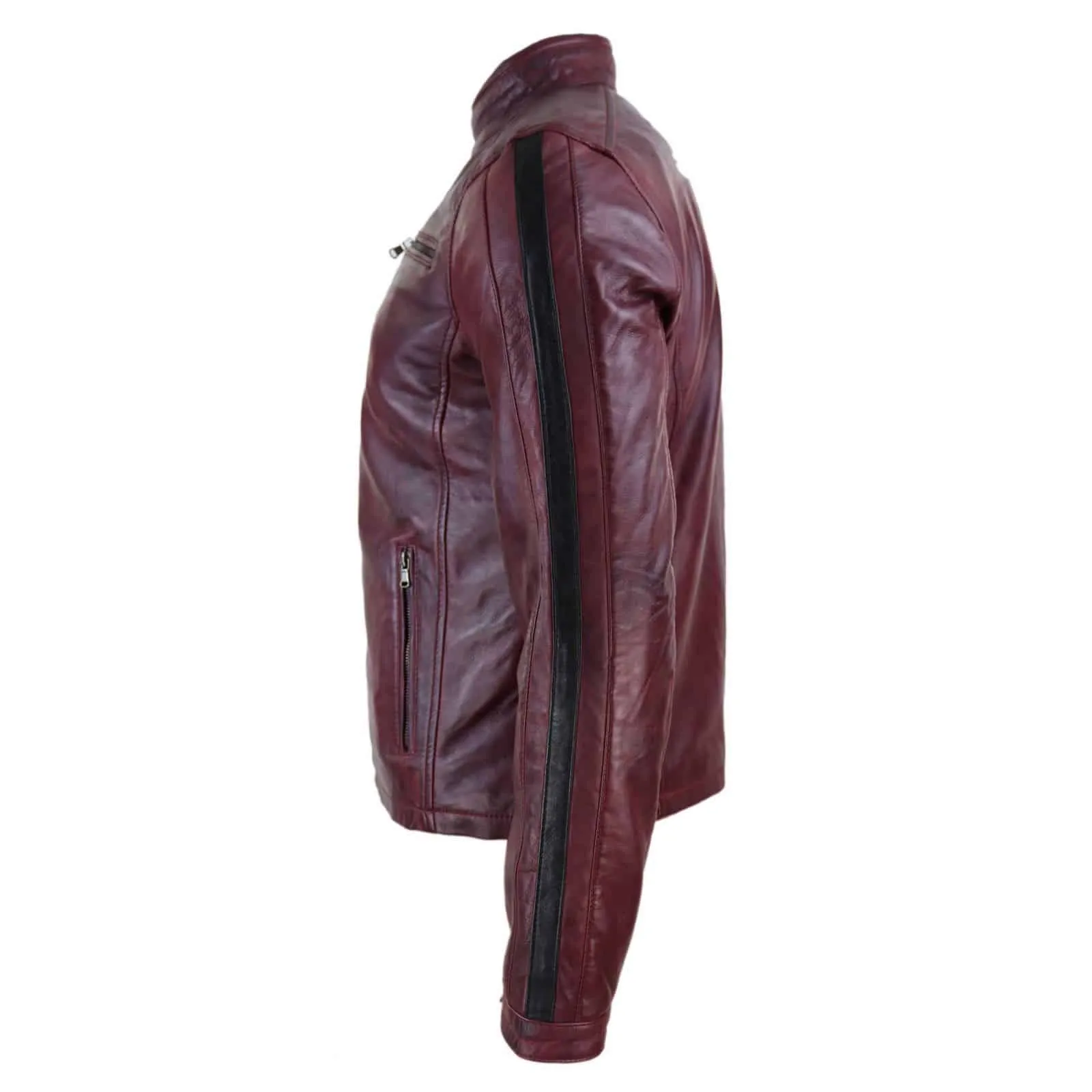 Genuine Real Leather Biker Jacket for Men - Wine Colour