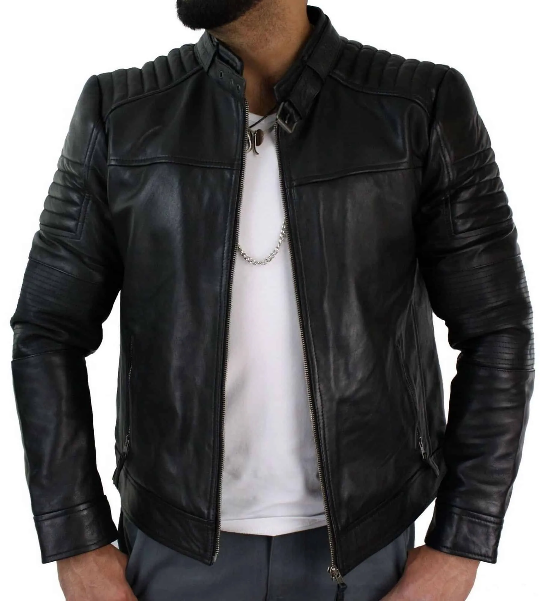 Genuine Real Leather Black Biker Mens Jacket Retro Vintage Tailored Fit UK