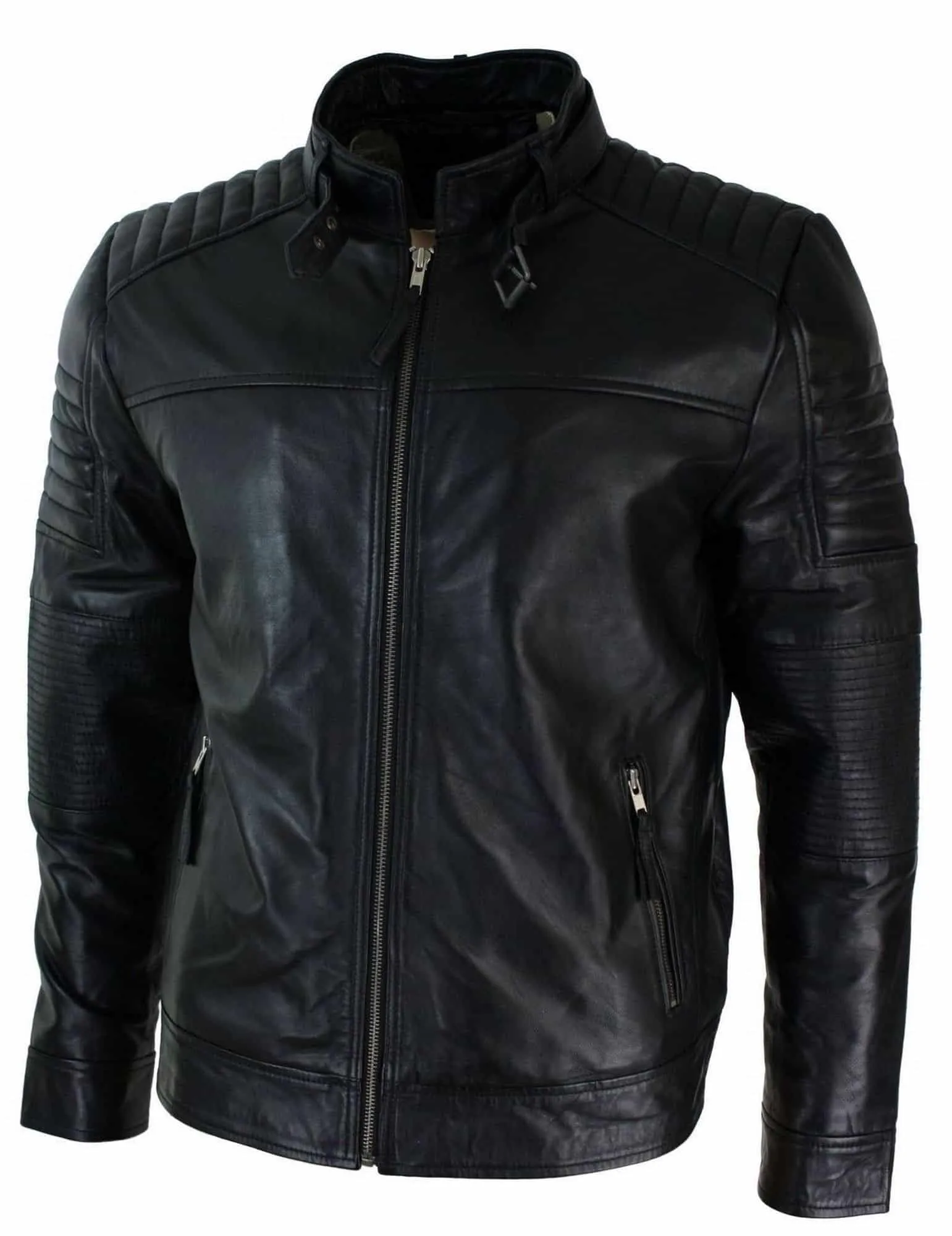 Genuine Real Leather Black Biker Mens Jacket Retro Vintage Tailored Fit UK