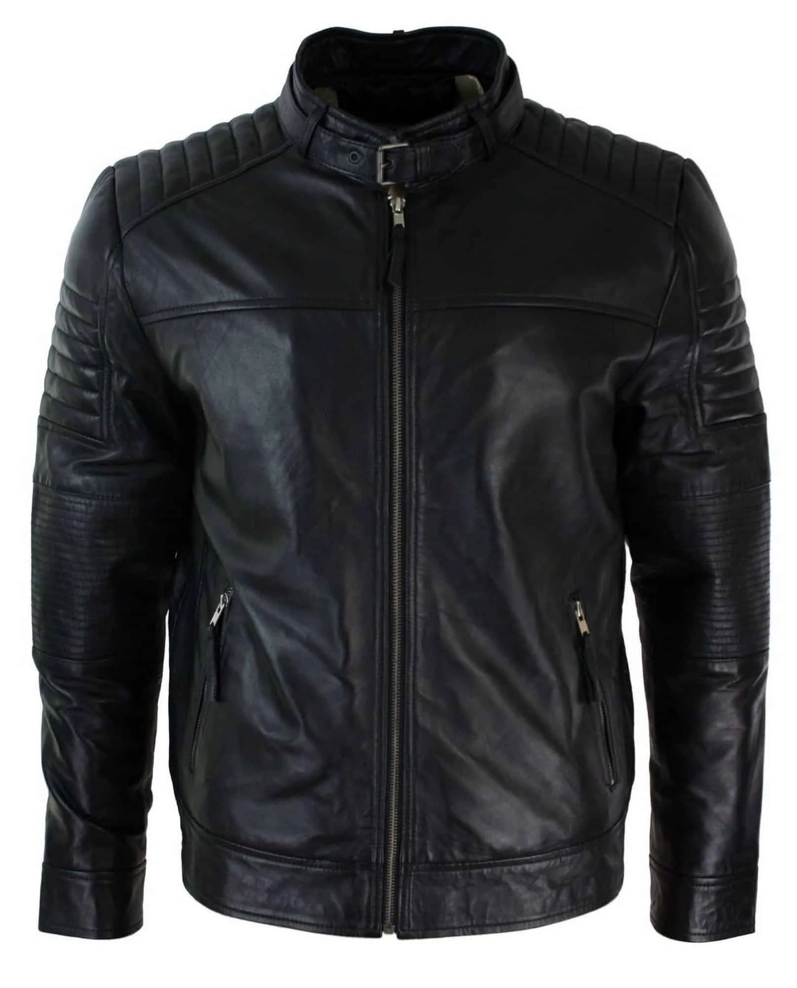 Genuine Real Leather Black Biker Mens Jacket Retro Vintage Tailored Fit UK