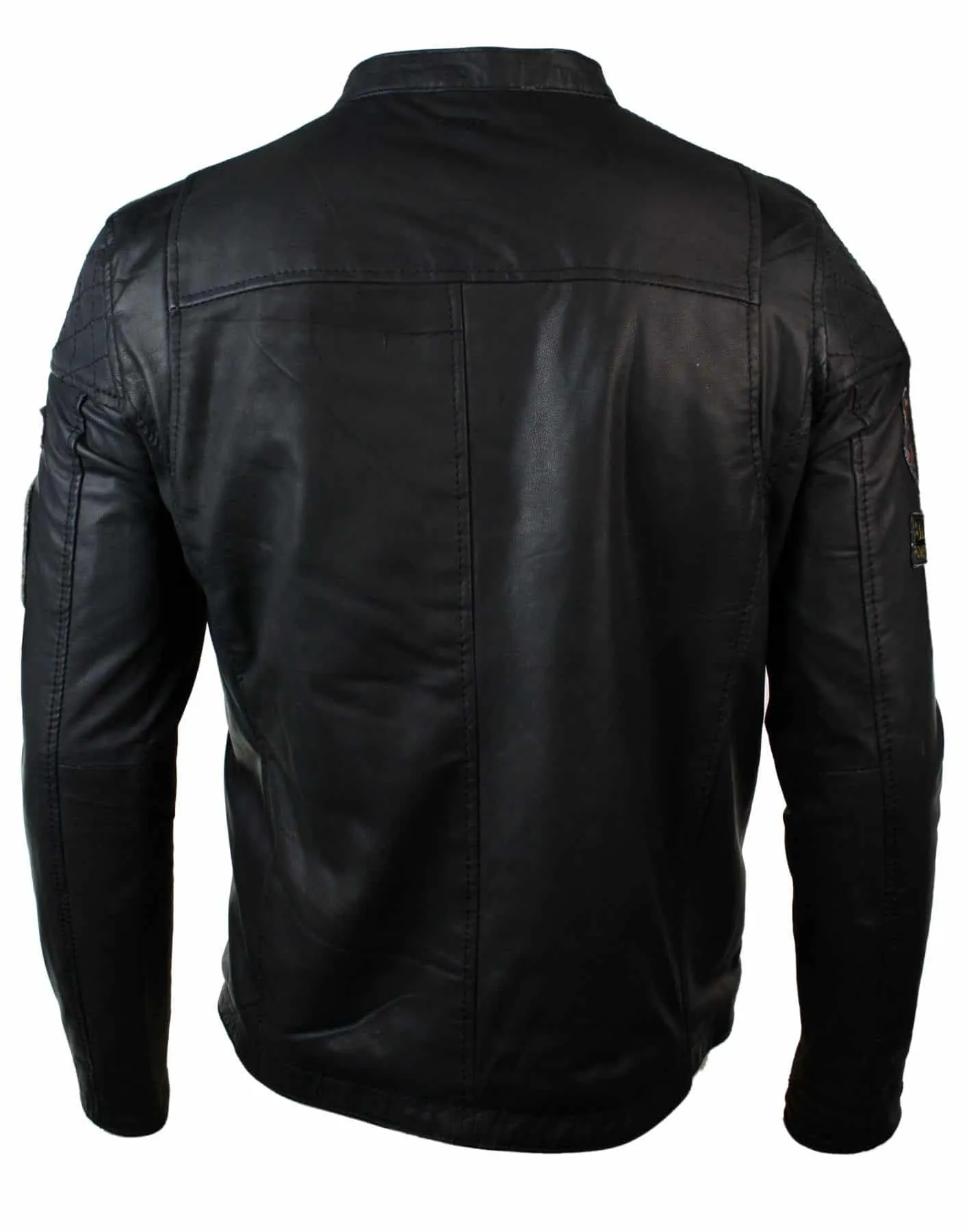 Genuine Real Leather Mens Black Slim Fit Retro Vintage Casual Biker Style Jacket Badges