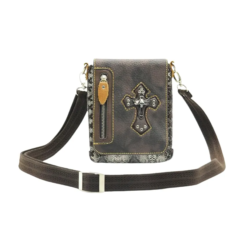 Gothic Stylish PU Leather Crossbody bag Skull Punk / Shoulder Bag with Rivet Cross