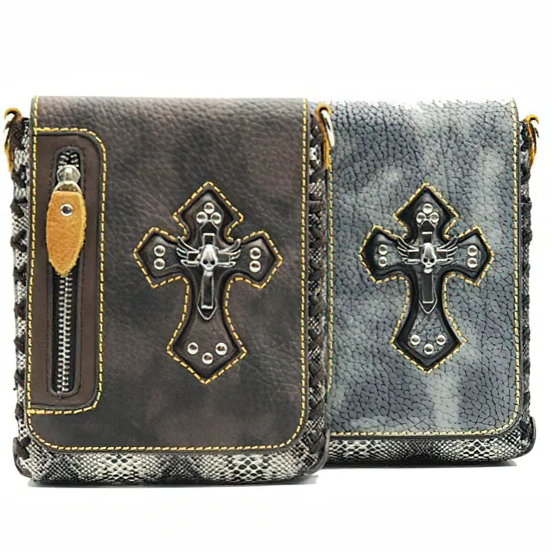 Gothic Stylish PU Leather Crossbody bag Skull Punk / Shoulder Bag with Rivet Cross