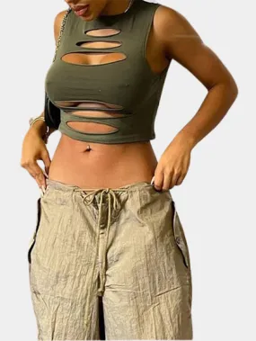 Green Sleeveless Crop Top