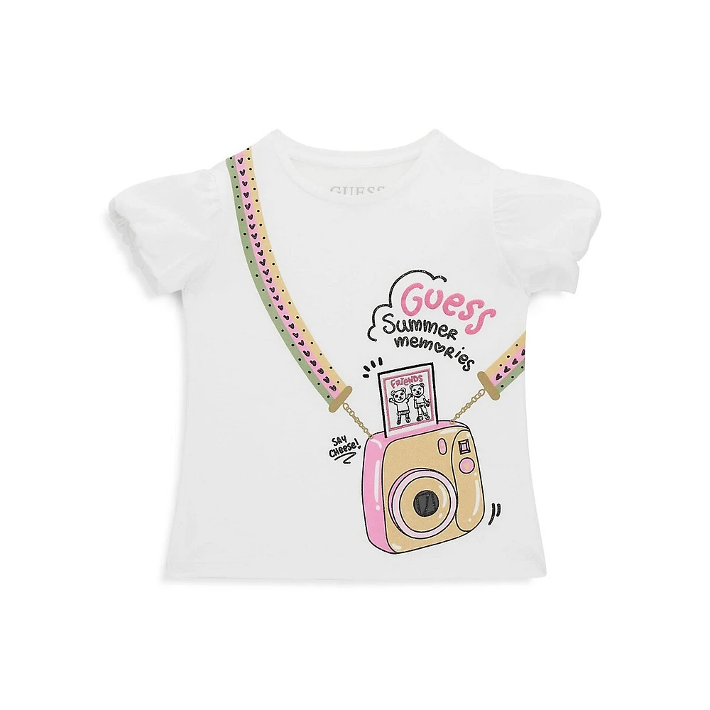 GUESS Little Girl's Camera-Print Logo T-Shirt