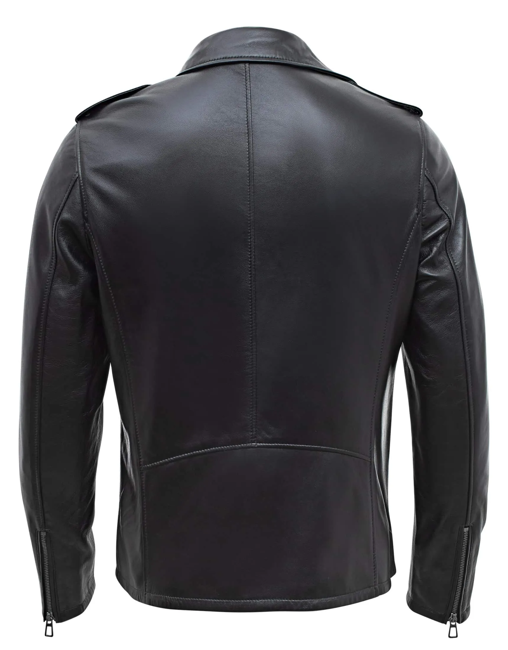 Happy Gentleman B104 - Geuine Leather Cross-Zip Brando Black Slim Fit Jacket for Men