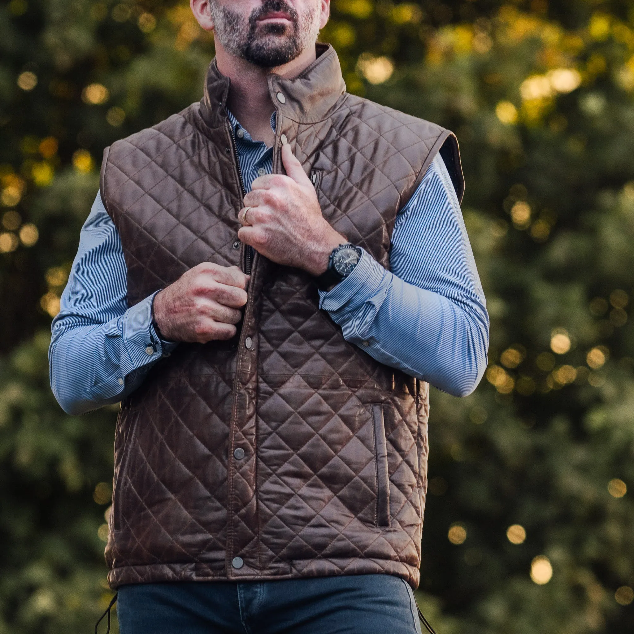 Highlands Quilted Leather Vest | Mahogany Brown