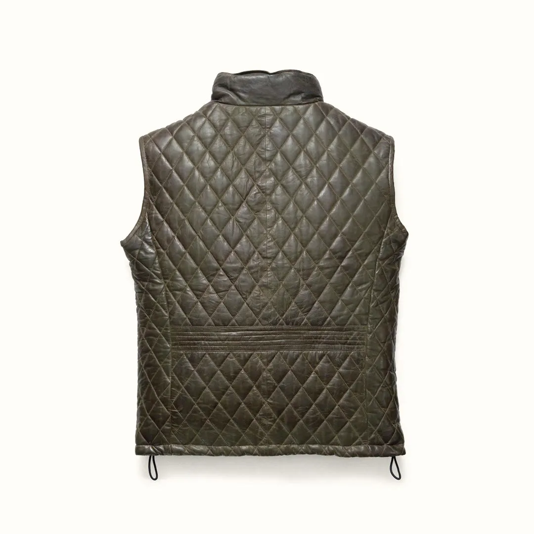 Highlands Quilted Leather Vest | Olive Green