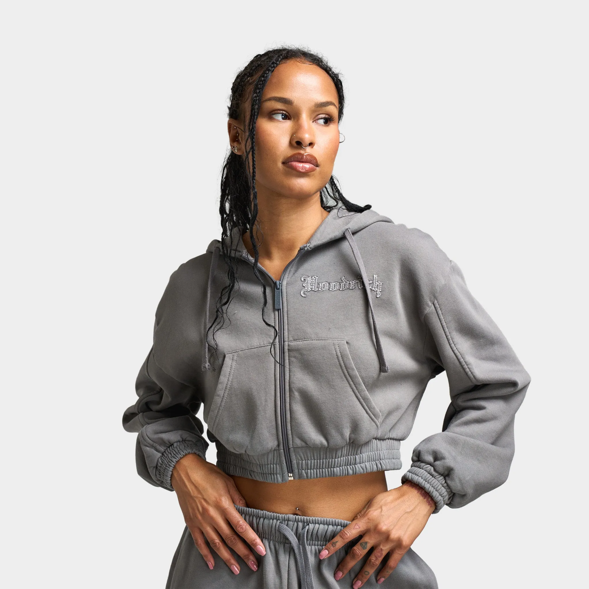 Hoodrich Women's Tagra Cropped Zip Up Hoodie Lava Smoke / Volcanic Ash - Harbour Mist