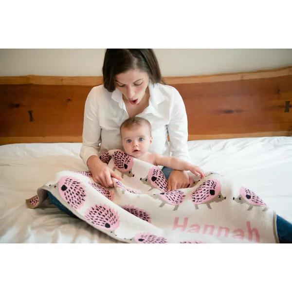 in2green Monogrammed Hedgehog Baby Blanket, Pink