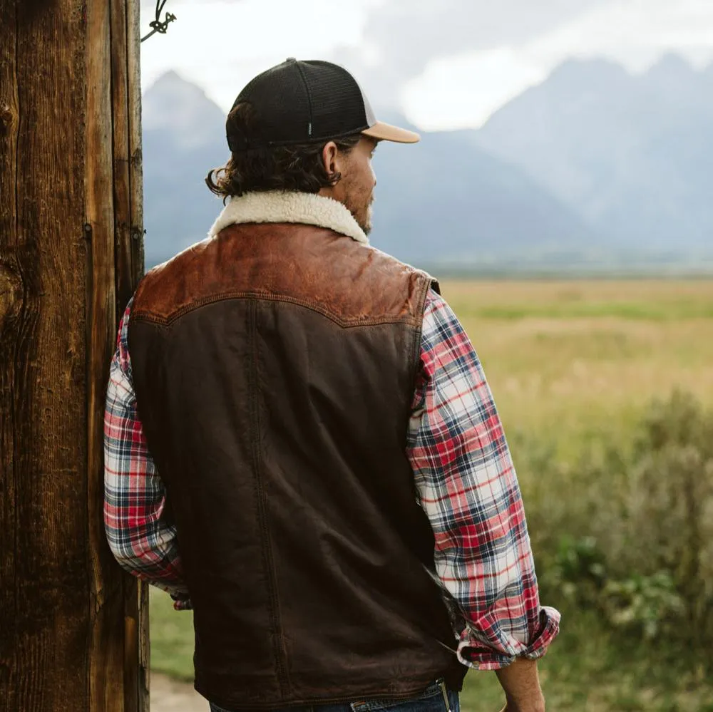 Jackson Leather Sherpa Vest | Tan & Brown